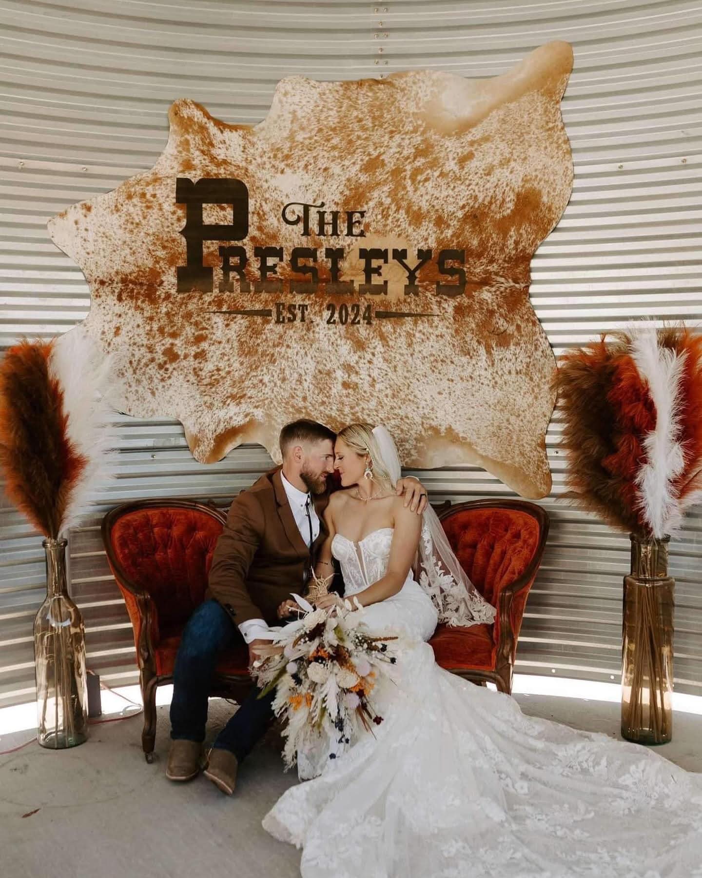 The Layne Bridal Package | Custom Western Wedding Collection -  custom laser engraved cowhide and leather western decor by Lethal Creek Laser Works LLC