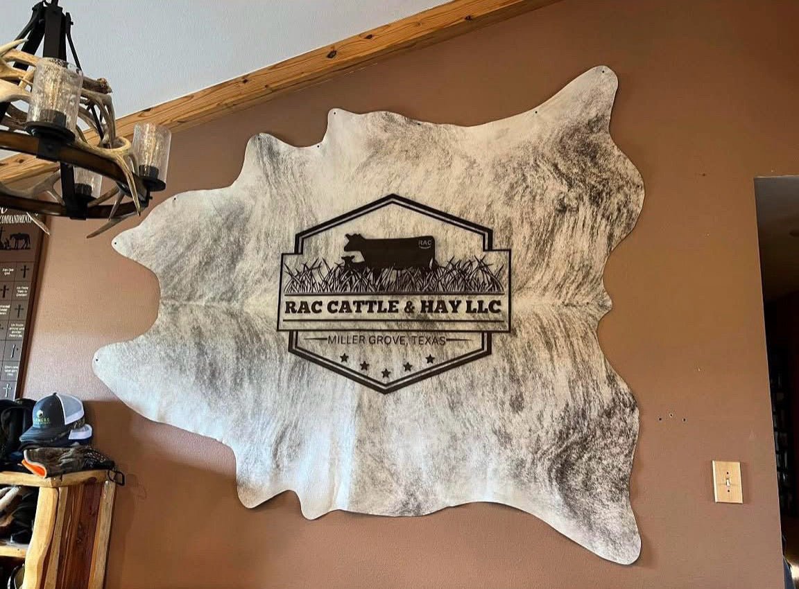 The Legacy Custom Cowhide -  custom laser engraved cowhide and leather western decor by Lethal Creek Laser Works LLC
