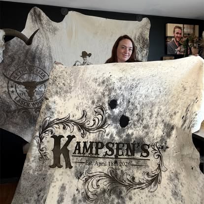 The Legacy Custom Cowhide -  custom laser engraved cowhide and leather western decor by Lethal Creek Laser Works LLC