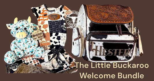 The Little Buckaroo Welcome Bundle -  custom laser engraved cowhide and leather western decor by Lethal Creek Laser Works LLC