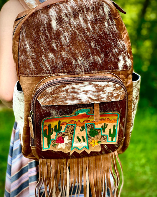 Thunderbird Backpack -  custom laser engraved cowhide and leather western decor by Lethal Creek Laser Works LLC