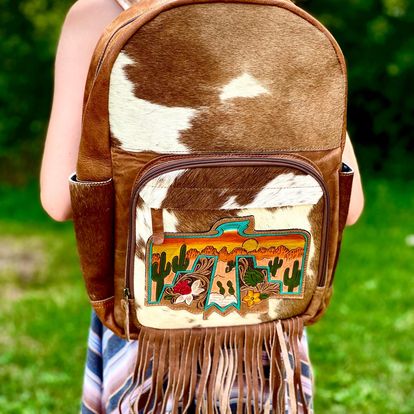 Thunderbird Backpack -  custom laser engraved cowhide and leather western decor by Lethal Creek Laser Works LLC
