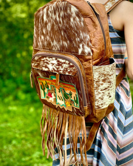 Thunderbird Backpack -  custom laser engraved cowhide and leather western decor by Lethal Creek Laser Works LLC