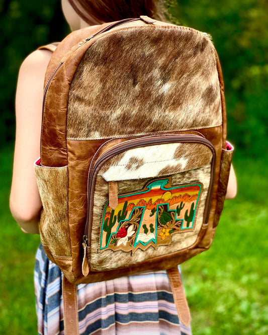 Thunderbird Backpack -  custom laser engraved cowhide and leather western decor by Lethal Creek Laser Works LLC