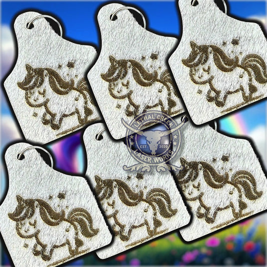 UNICORN BAG TAG -  custom laser engraved cowhide and leather western decor by Lethal Creek Laser Works LLC