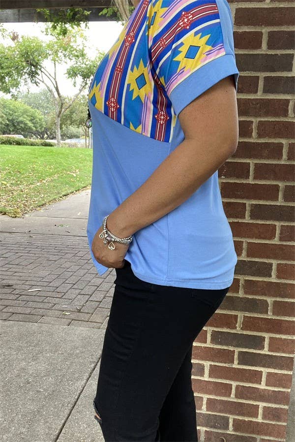 Western Aztec blue women's boutique top GJQ10633 -  custom laser engraved cowhide and leather western decor by Lethal Creek Laser Works LLC