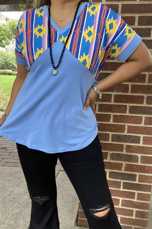 Western Aztec blue women's boutique top GJQ10633 -  custom laser engraved cowhide and leather western decor by Lethal Creek Laser Works LLC