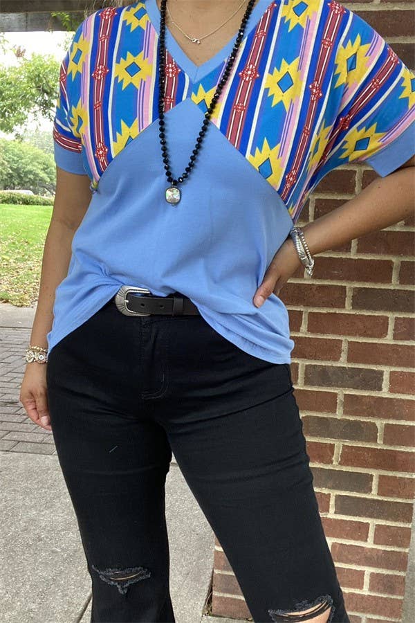 Western Aztec blue women's boutique top GJQ10633 -  custom laser engraved cowhide and leather western decor by Lethal Creek Laser Works LLC