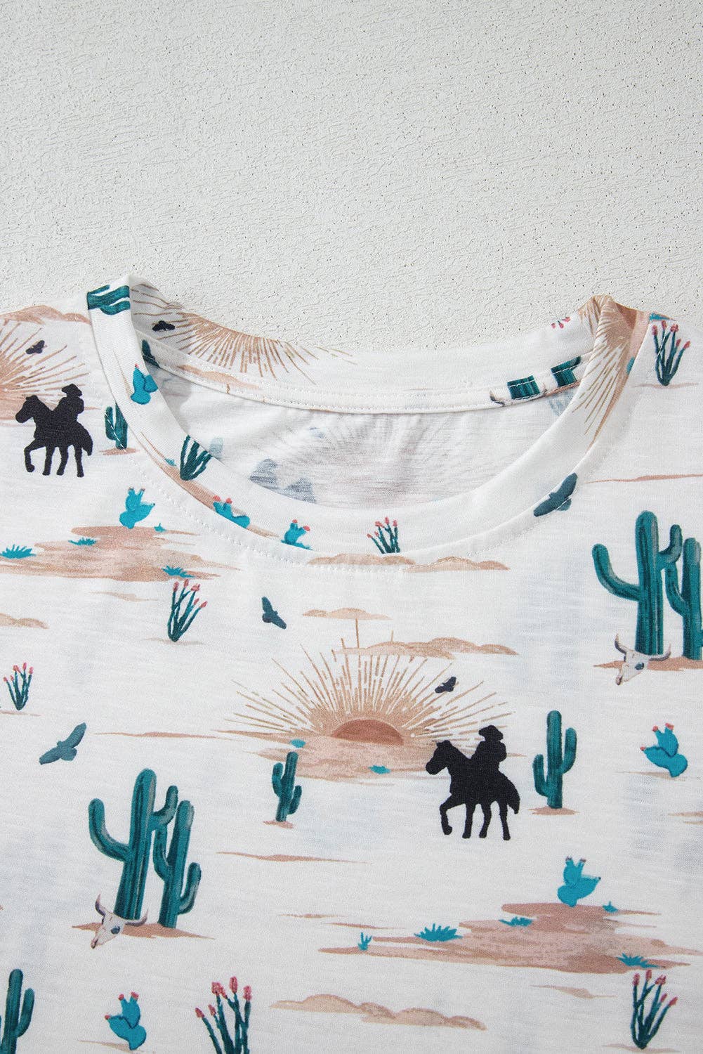 Western Cactus Crew Neck Short Sleeve Top -  custom laser engraved cowhide and leather western decor by Lethal Creek Laser Works LLC