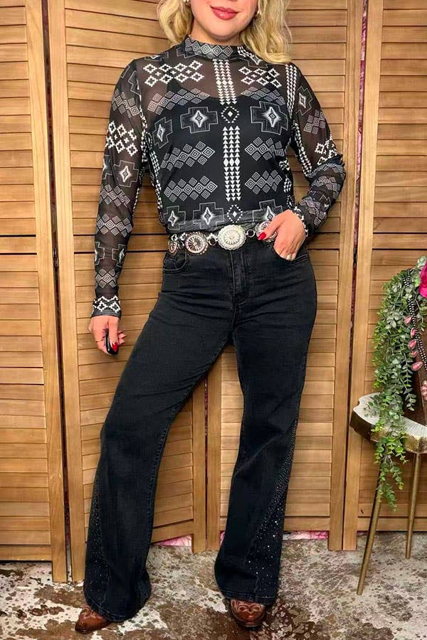 Western chic aztec sheer women botuique top GJQ17238 -  custom laser engraved cowhide and leather western decor by Lethal Creek Laser Works LLC