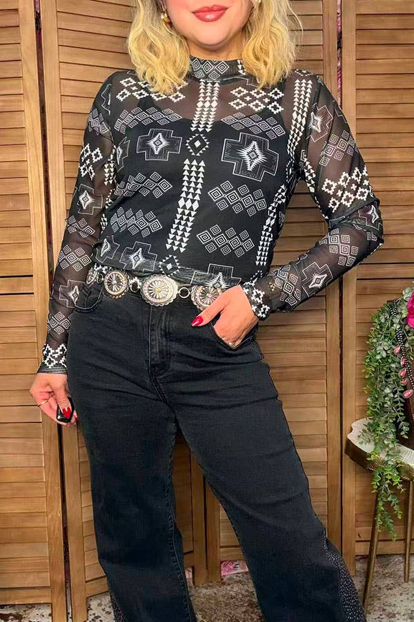 Western chic aztec sheer women botuique top GJQ17238 -  custom laser engraved cowhide and leather western decor by Lethal Creek Laser Works LLC