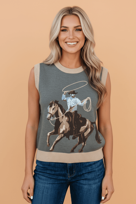 Western Colorblock Sleeveless Knit Top -  custom laser engraved cowhide and leather western decor by Lethal Creek Laser Works LLC