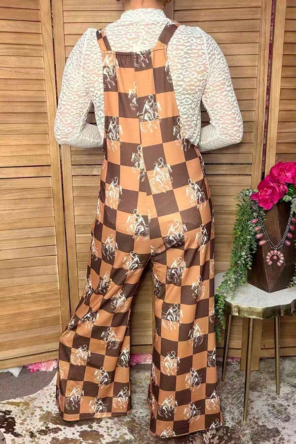 Western cowboy checkered women's boutique jumpsuit XCH17204 -  custom laser engraved cowhide and leather western decor by Lethal Creek Laser Works LLC