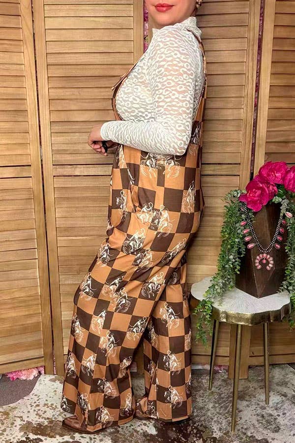 Western cowboy checkered women's boutique jumpsuit XCH17204 -  custom laser engraved cowhide and leather western decor by Lethal Creek Laser Works LLC