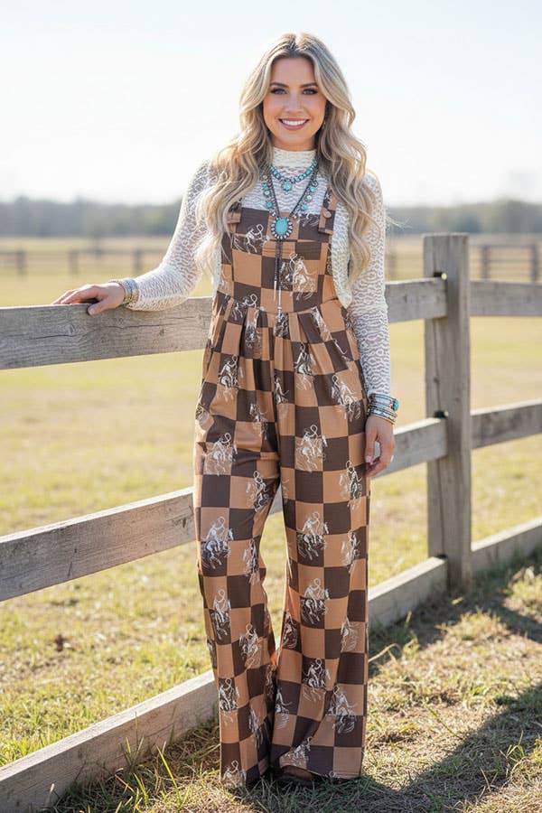 Western cowboy checkered women's boutique jumpsuit XCH17204 -  custom laser engraved cowhide and leather western decor by Lethal Creek Laser Works LLC
