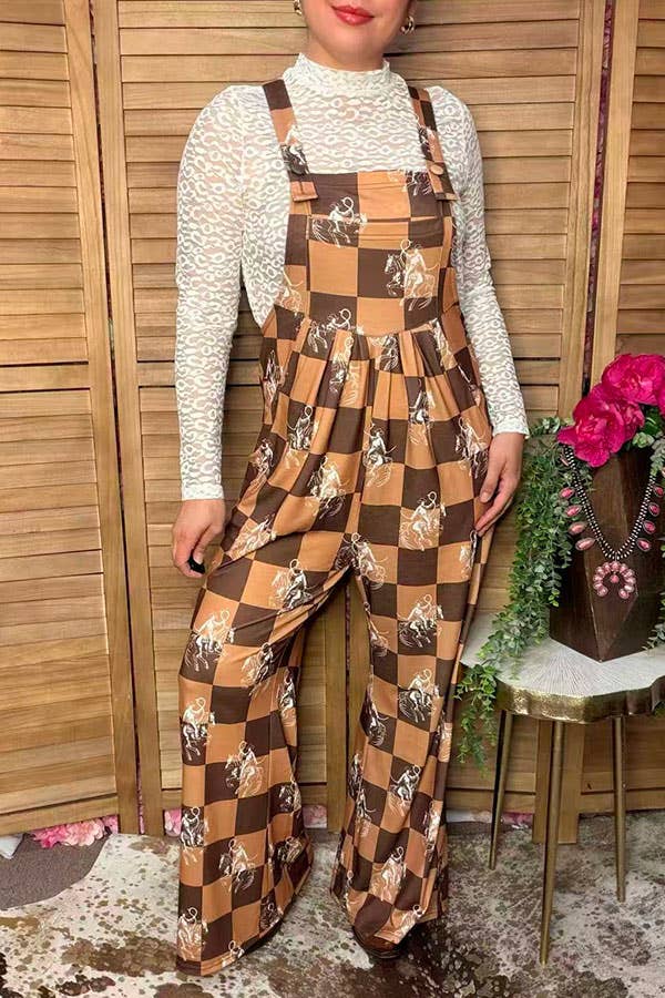 Western cowboy checkered women's boutique jumpsuit XCH17204 -  custom laser engraved cowhide and leather western decor by Lethal Creek Laser Works LLC