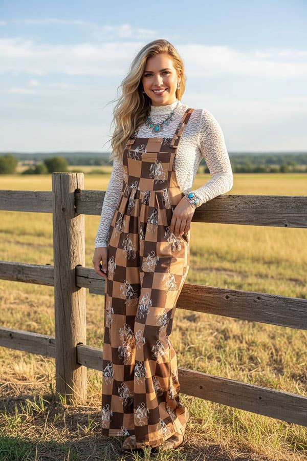 Western cowboy checkered women's boutique jumpsuit XCH17204 -  custom laser engraved cowhide and leather western decor by Lethal Creek Laser Works LLC