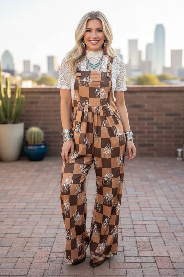 Western cowboy checkered women's boutique jumpsuit XCH17204 -  custom laser engraved cowhide and leather western decor by Lethal Creek Laser Works LLC