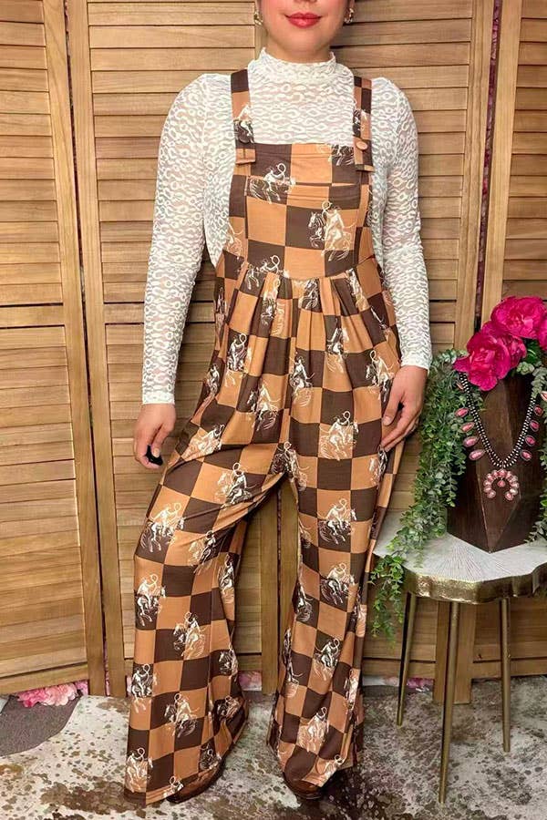 Western cowboy checkered women's boutique jumpsuit XCH17204 -  custom laser engraved cowhide and leather western decor by Lethal Creek Laser Works LLC