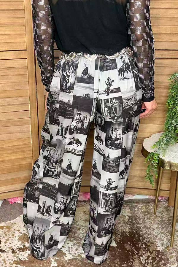Western cowboy patchwork women's boutique pant GJQ17275 -  custom laser engraved cowhide and leather western decor by Lethal Creek Laser Works LLC
