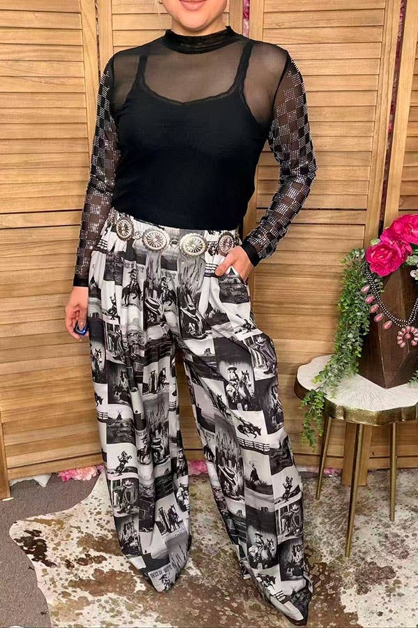 Western cowboy patchwork women's boutique pant GJQ17275 -  custom laser engraved cowhide and leather western decor by Lethal Creek Laser Works LLC