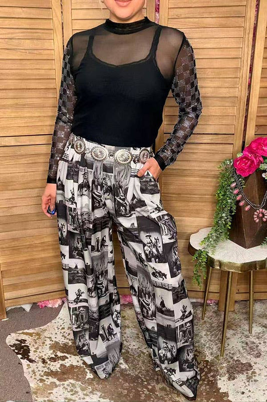 Western cowboy patchwork women's boutique pant GJQ17275 -  custom laser engraved cowhide and leather western decor by Lethal Creek Laser Works LLC