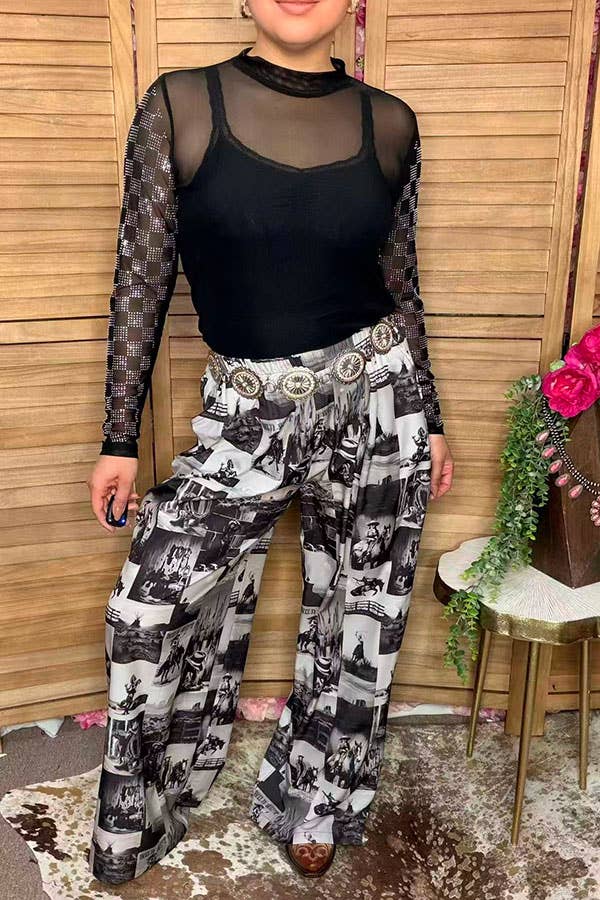 Western cowboy patchwork women's boutique pant GJQ17275 -  custom laser engraved cowhide and leather western decor by Lethal Creek Laser Works LLC