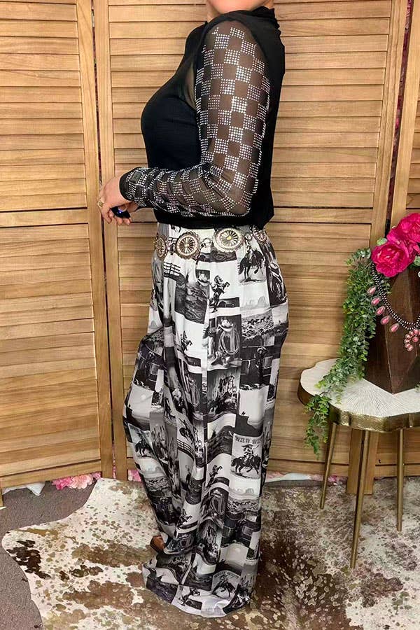Western cowboy patchwork women's boutique pant GJQ17275 -  custom laser engraved cowhide and leather western decor by Lethal Creek Laser Works LLC