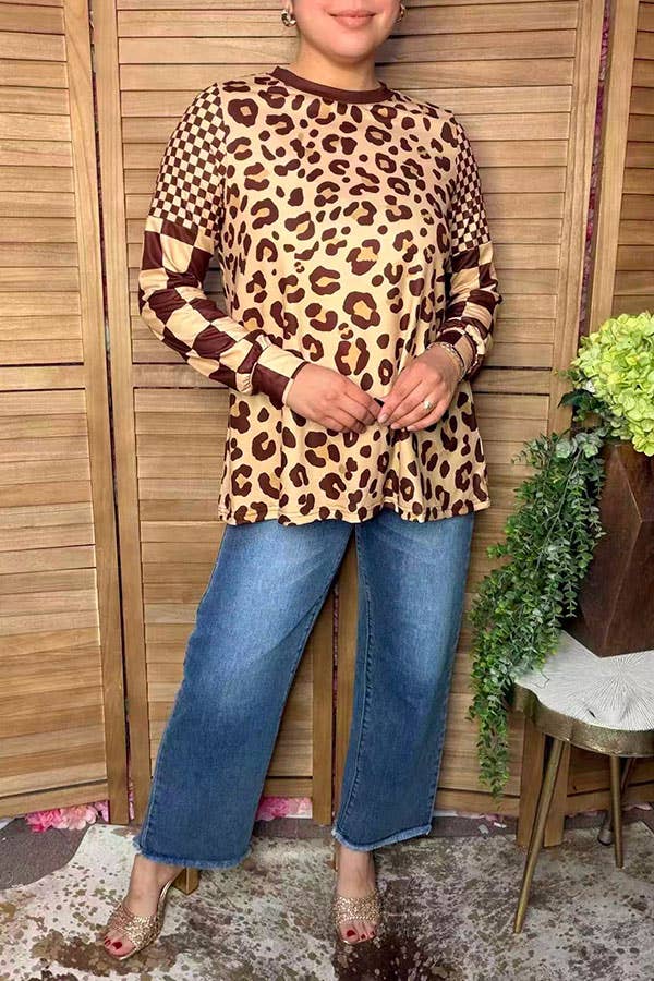 Western leopard & checkered women's boutique top XCH17335 -  custom laser engraved cowhide and leather western decor by Lethal Creek Laser Works LLC