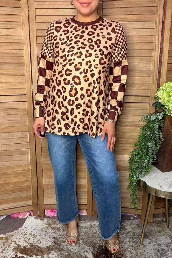 Western leopard & checkered women's boutique top XCH17335 -  custom laser engraved cowhide and leather western decor by Lethal Creek Laser Works LLC