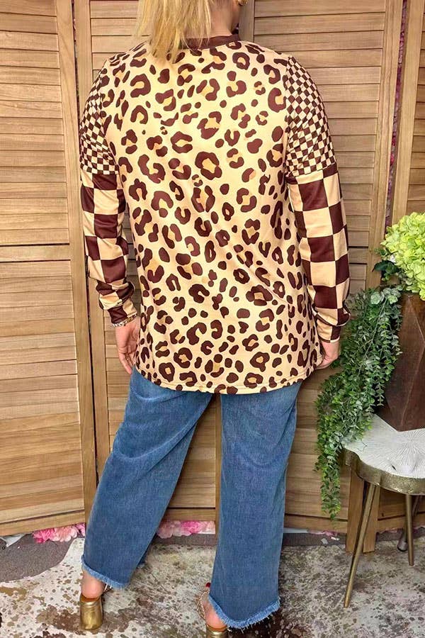 Western leopard & checkered women's boutique top XCH17335 -  custom laser engraved cowhide and leather western decor by Lethal Creek Laser Works LLC