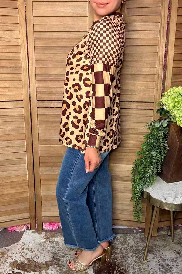 Western leopard & checkered women's boutique top XCH17335 -  custom laser engraved cowhide and leather western decor by Lethal Creek Laser Works LLC
