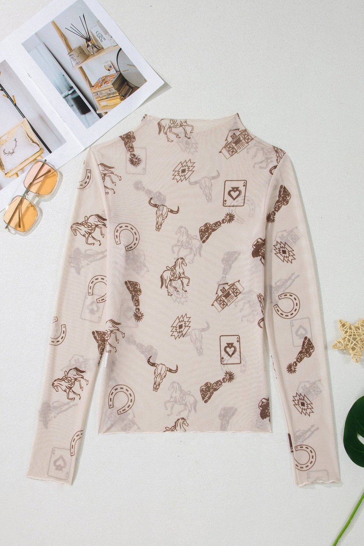 Western Mesh Mock Neck Long Sleeve Top -  custom laser engraved cowhide and leather western decor by Lethal Creek Laser Works LLC