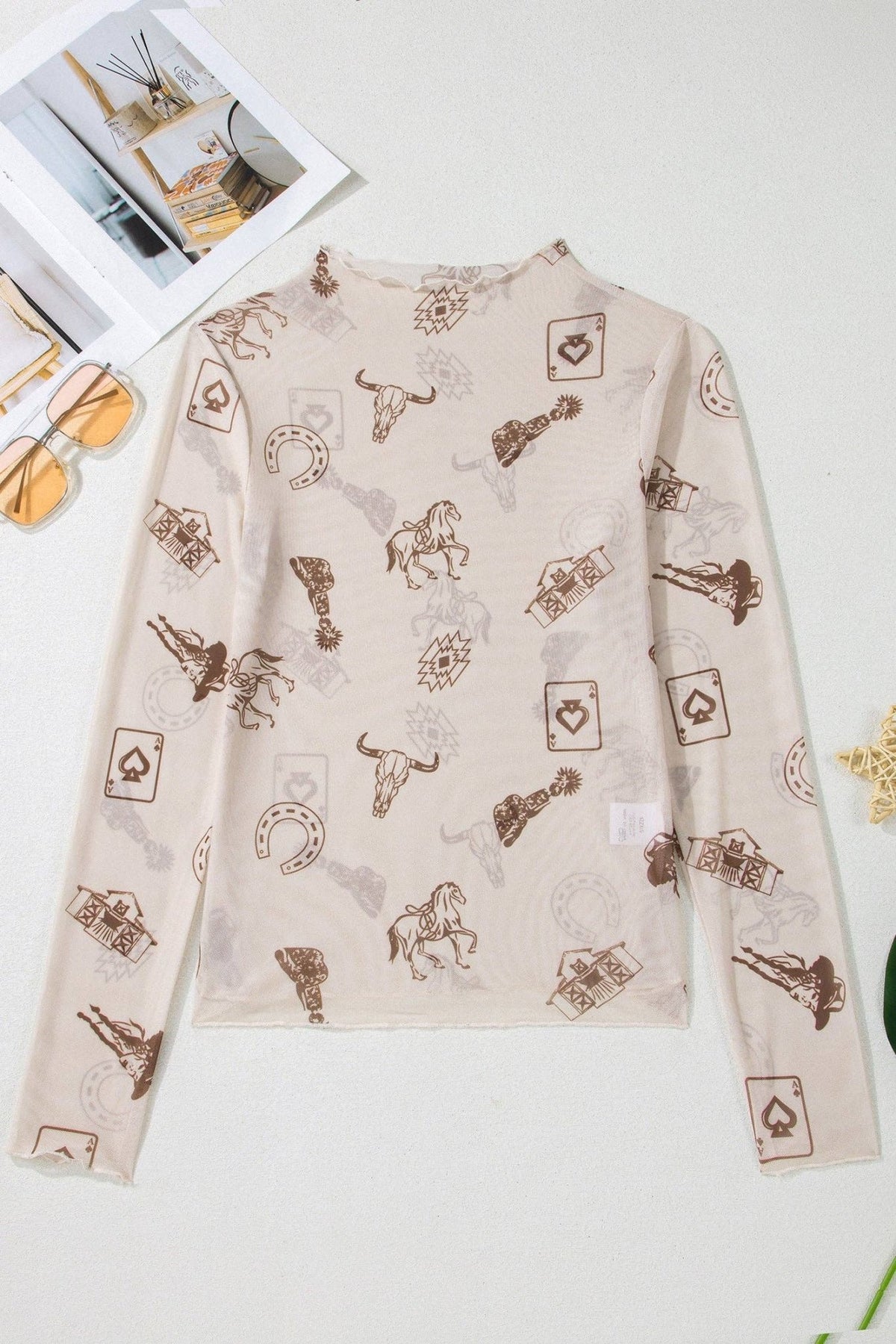 Western Mesh Mock Neck Long Sleeve Top -  custom laser engraved cowhide and leather western decor by Lethal Creek Laser Works LLC