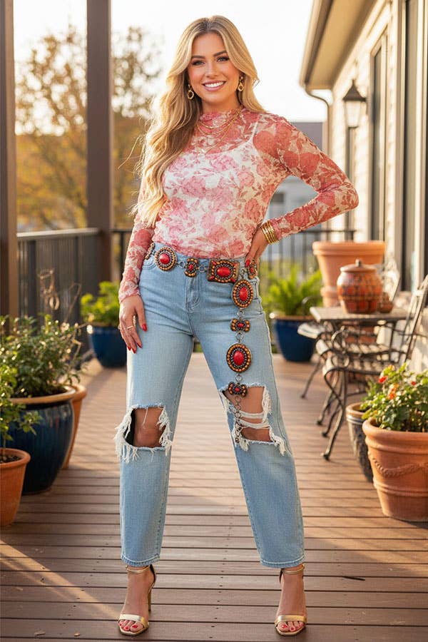 Western pink rose sheer lace women's boutique top XCH17439 -  custom laser engraved cowhide and leather western decor by Lethal Creek Laser Works LLC