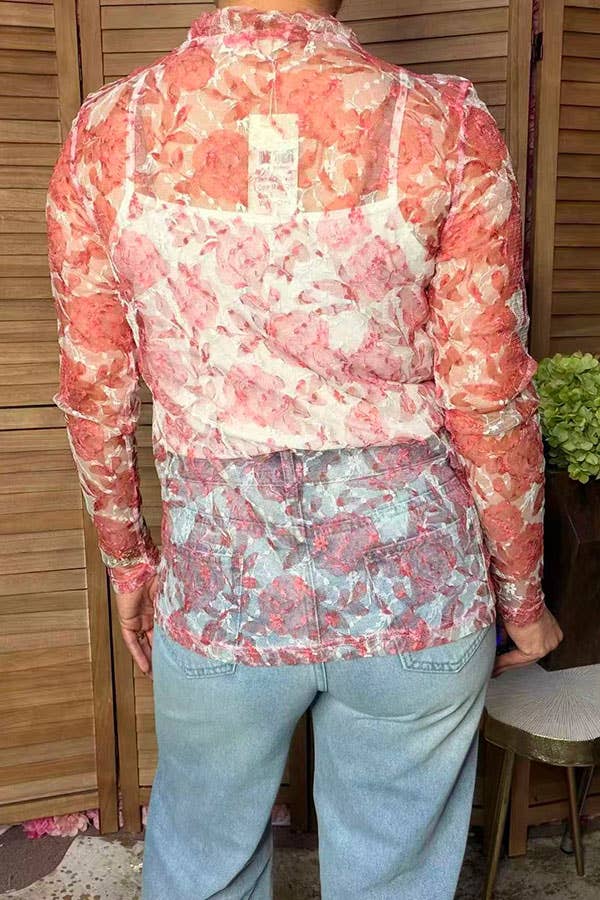 Western pink rose sheer lace women's boutique top XCH17439 -  custom laser engraved cowhide and leather western decor by Lethal Creek Laser Works LLC