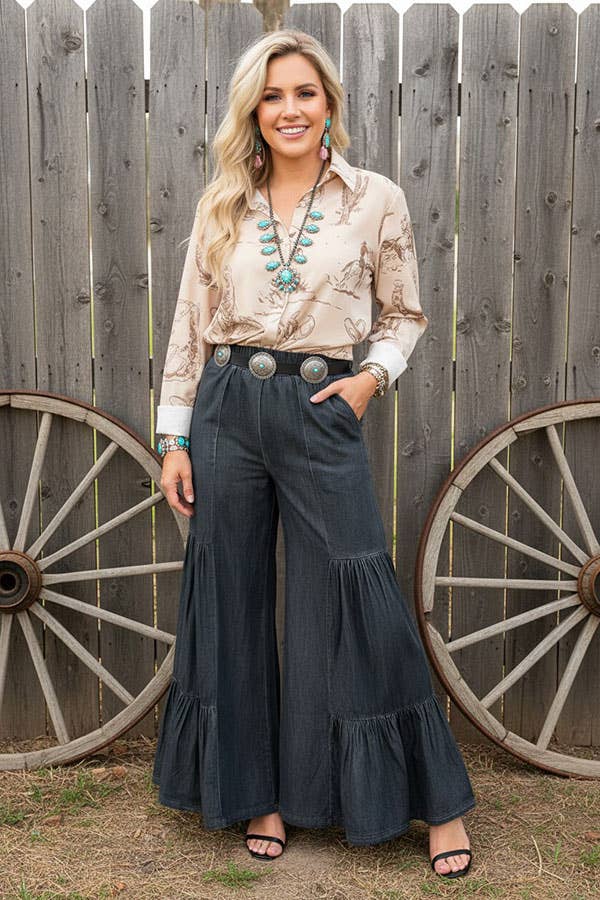 Western rodeo long sleeve women's boutique shirts GJQ16972 -  custom laser engraved cowhide and leather western decor by Lethal Creek Laser Works LLC