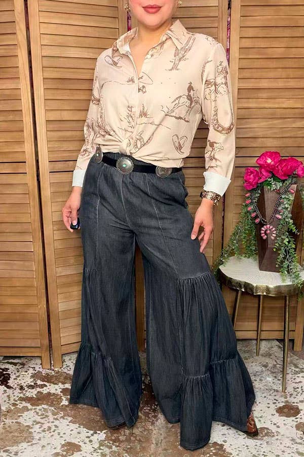 Western rodeo long sleeve women's boutique shirts GJQ16972 -  custom laser engraved cowhide and leather western decor by Lethal Creek Laser Works LLC