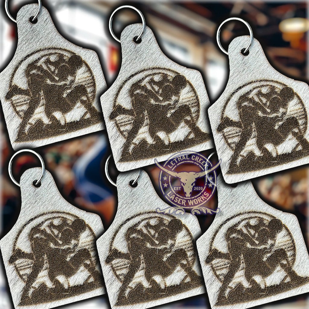 Wrestlers BAG TAG -  custom laser engraved cowhide and leather western decor by Lethal Creek Laser Works LLC