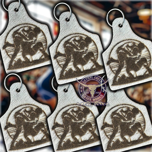 Wrestlers BAG TAG -  custom laser engraved cowhide and leather western decor by Lethal Creek Laser Works LLC